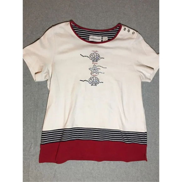 Womens Alfred Dunner Shirt Size Medium Patriotic Colors Beachy Coastal Grandma - Picture 1 of 3